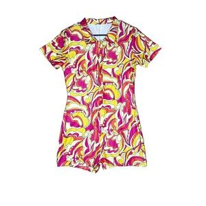 Adult Button Up Romper Pajamas Multicolor Print XL